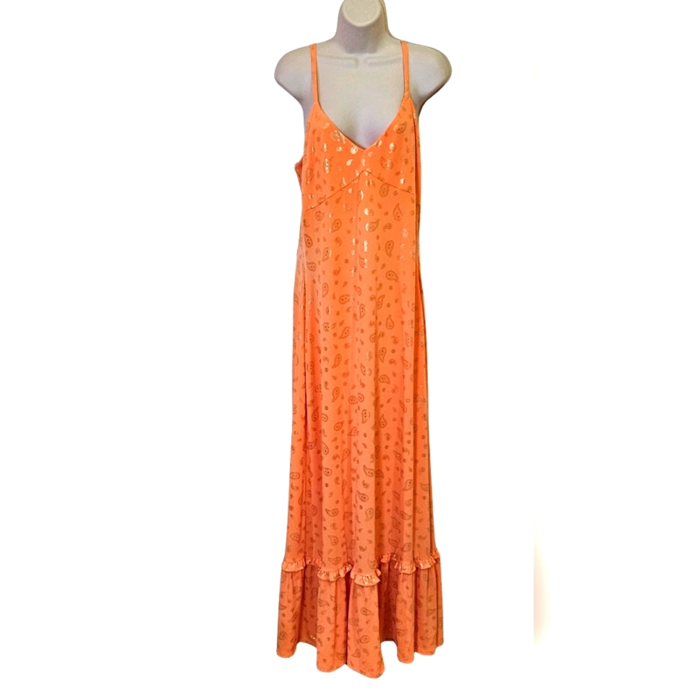 MICHAEL Michael Kors Peach/Gold Paisley Print Maxi Dress,Large
